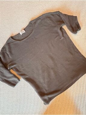 Wilfred Ribbed Knit Top XS Taupe Stretch Short Sleeve Minimalist Aritzia